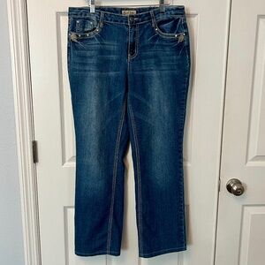 Earl Jean Rhinestone Bootcut Y2K Western Glam Bling Pocket Denim Size 34/14